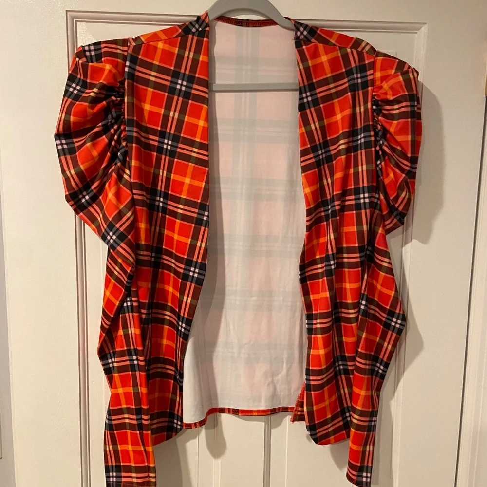 Kellé Plaid Jacket – Orange, Red & Blue, Puffy Shoulder, Child Large